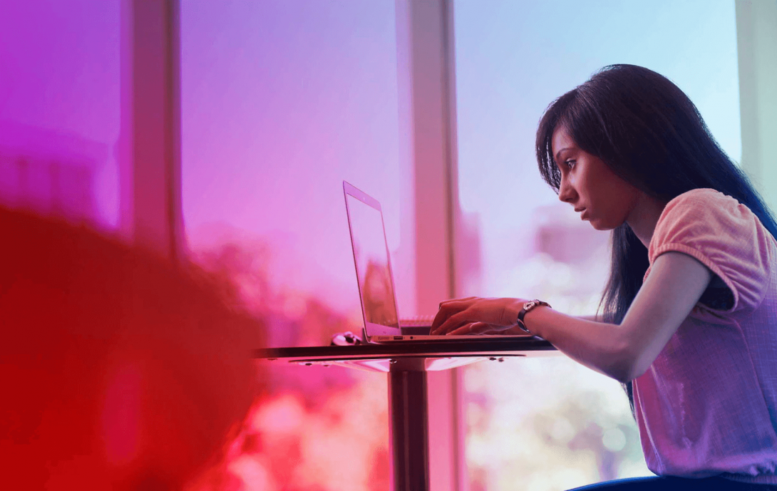 Student studying at her laptop