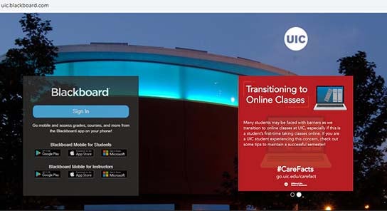 UIC Blackboard login page