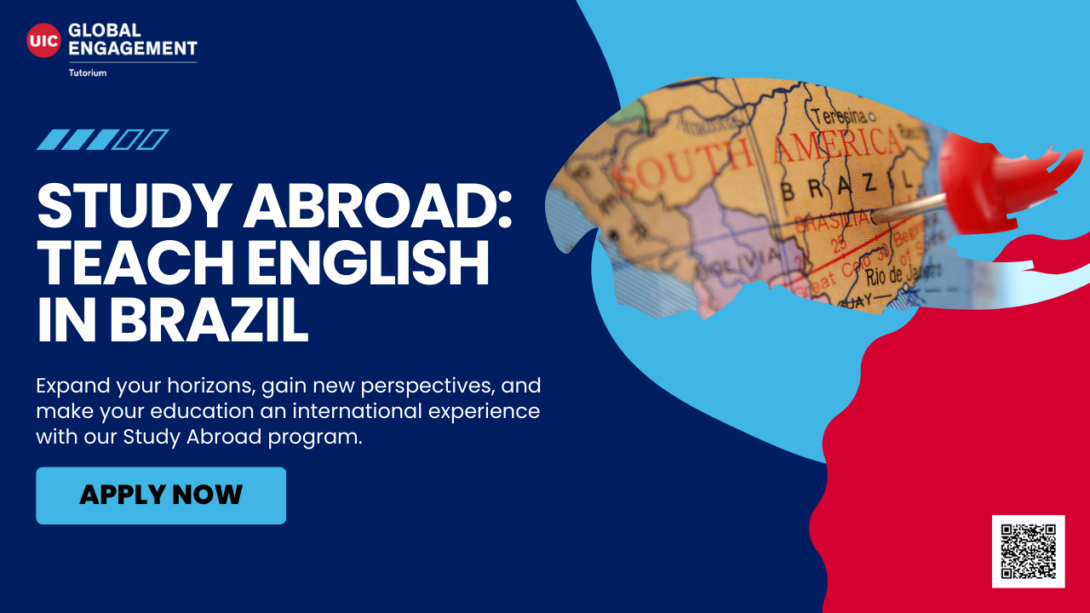 Graphic of promotion for the study abroad & teach English in Brazil campaign